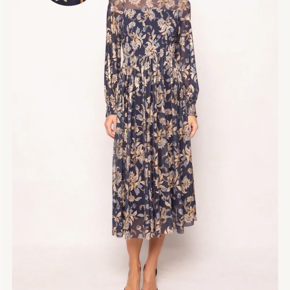 Ivy City Co Navy and Gold Floral Marla Long Sleeve Dress